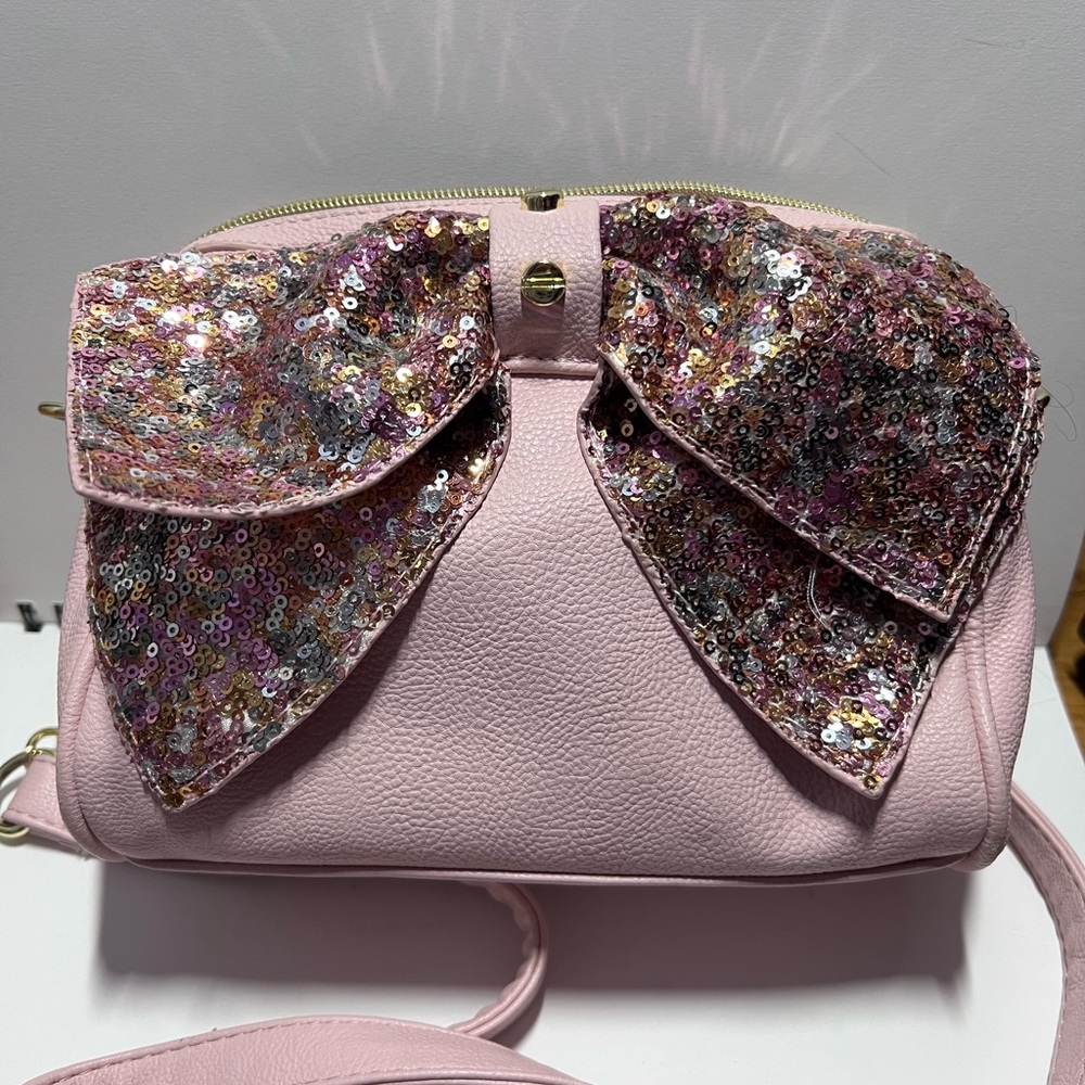 Betsey Johnson Macy’s Exclusive Pink Sequin Bow Crossbody Bag Purse